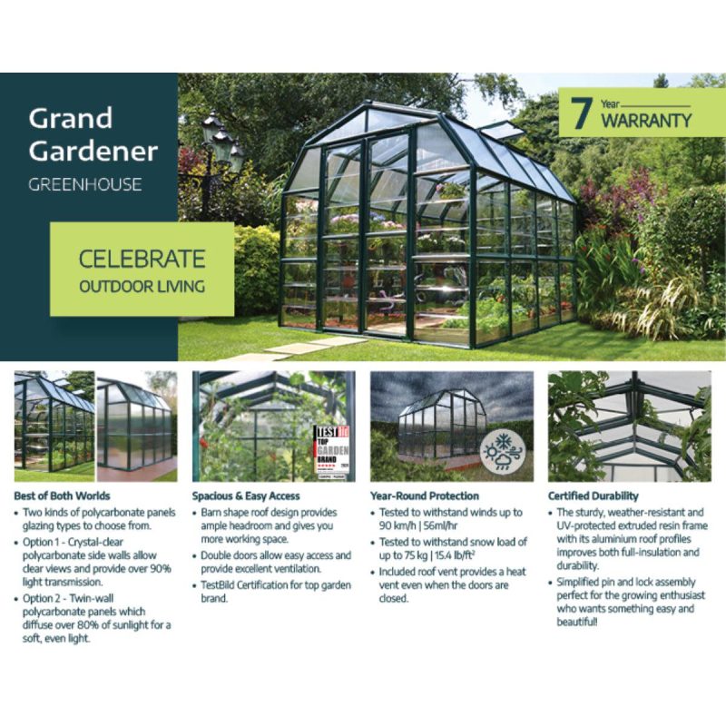 Grand Gardener Polycarbonate Greenhouse 8 x 16 ft. | Rion by Palram-Canopia